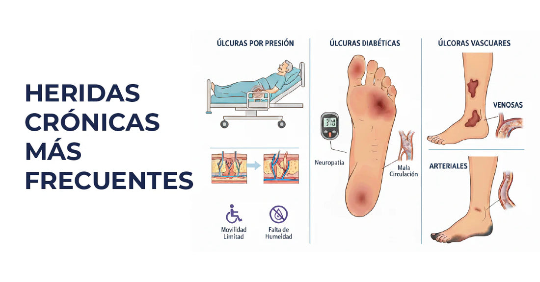 Heridas crónicas más frecuentes: úlceras por presión, diabéticas y vasculares