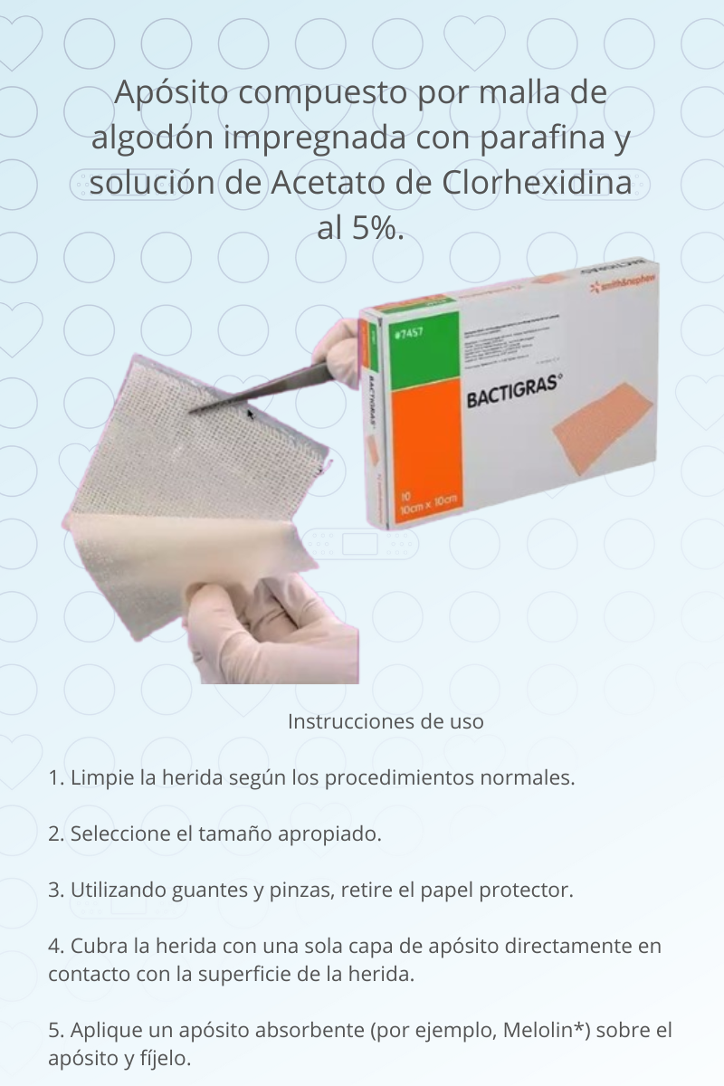 Aposito antiseptico esteril recubiertode parafina con acetatatode Clorhexidina. Aposito antiseptico esteril recubiertode parafina con acetatatode Clorhexidina.